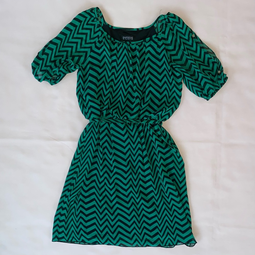 Enfocus Studio Green and Black Chevron Dress, 6